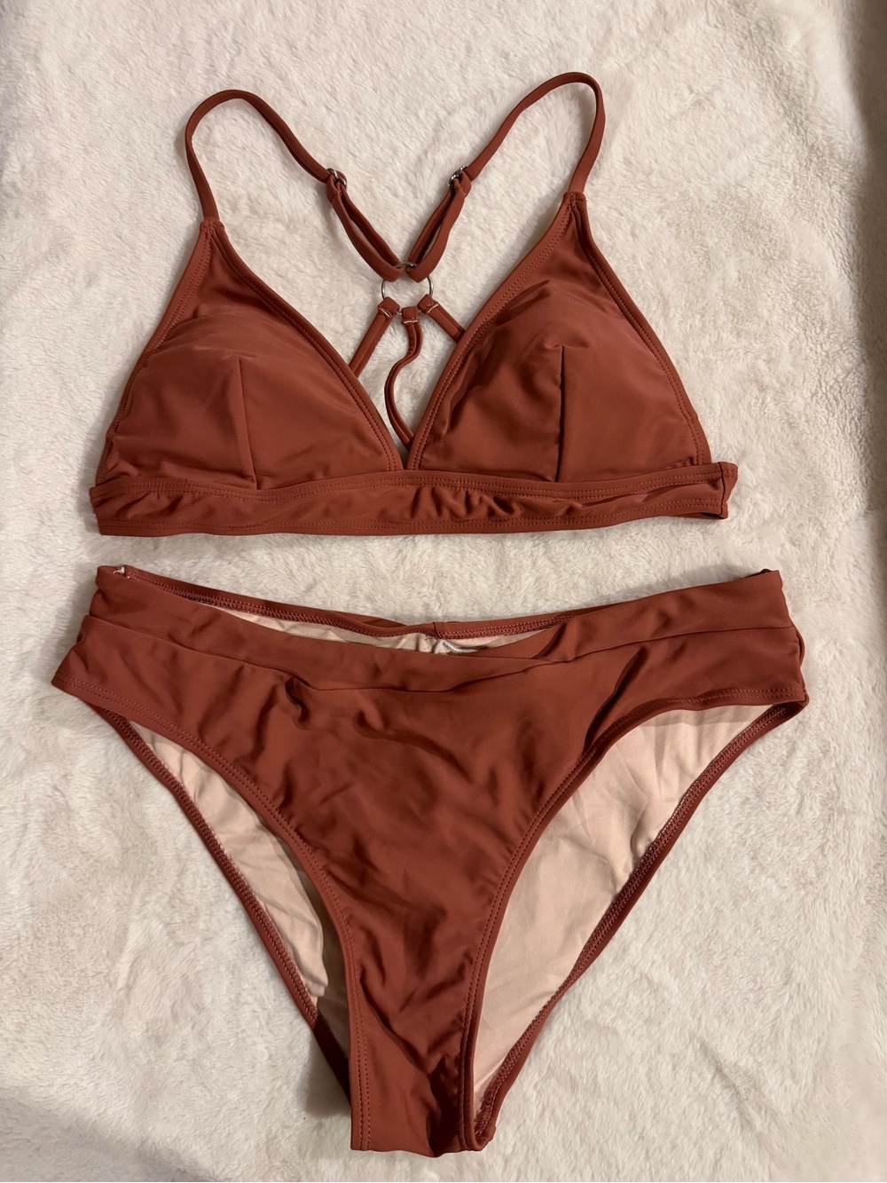 NWT Cupshe Rust Brown Triangle Bikini Set with Crossover Bottoms Size Medium